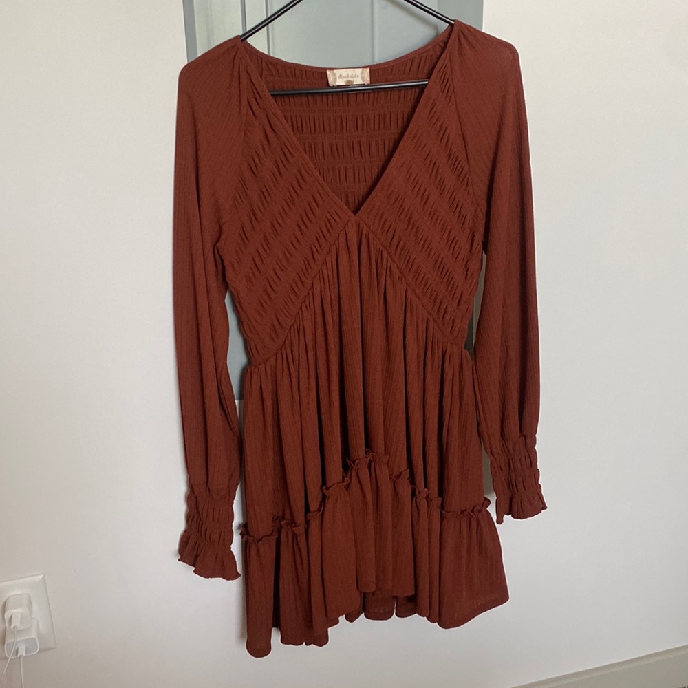 Altar'd State Rust Long Sleeve Dress